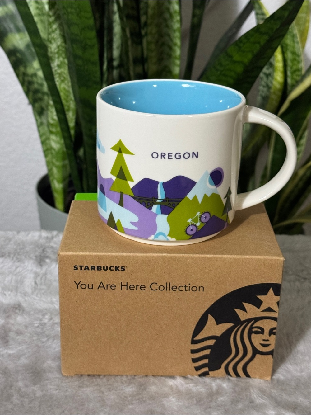 Starbucks "You Are Here" Oregon 2017 Scenic Ceramic Mug with Blue Interior 14 oz